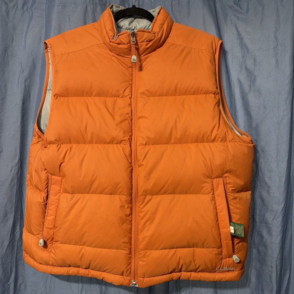 L.L.Bean DL-501 Reversible Goose Down Puffer Vest Men's XL Orange Gray Y2K